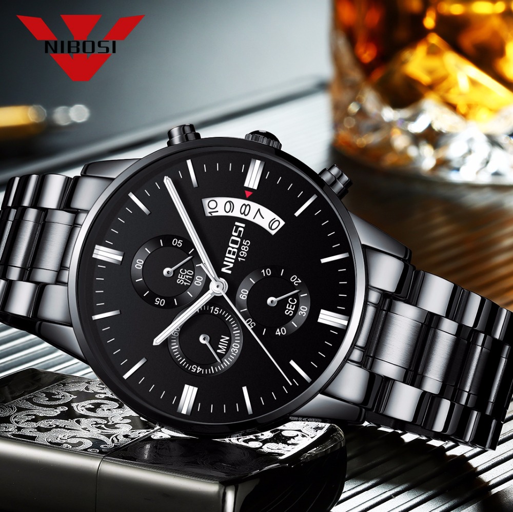 NIBOSI Stainless Steel Black Q - Luxury Watch Mockup review and price