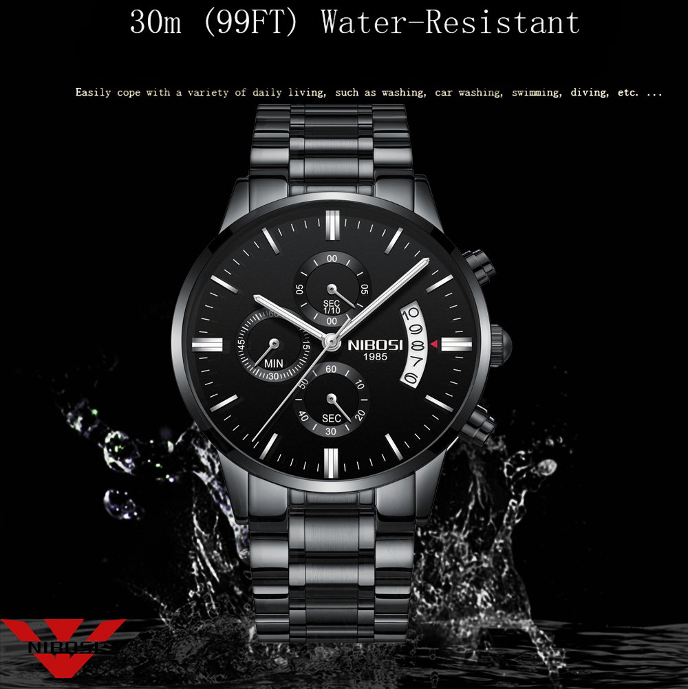 NIBOSI Stainless Steel Black Q - Luxury Watch Mockup review and price