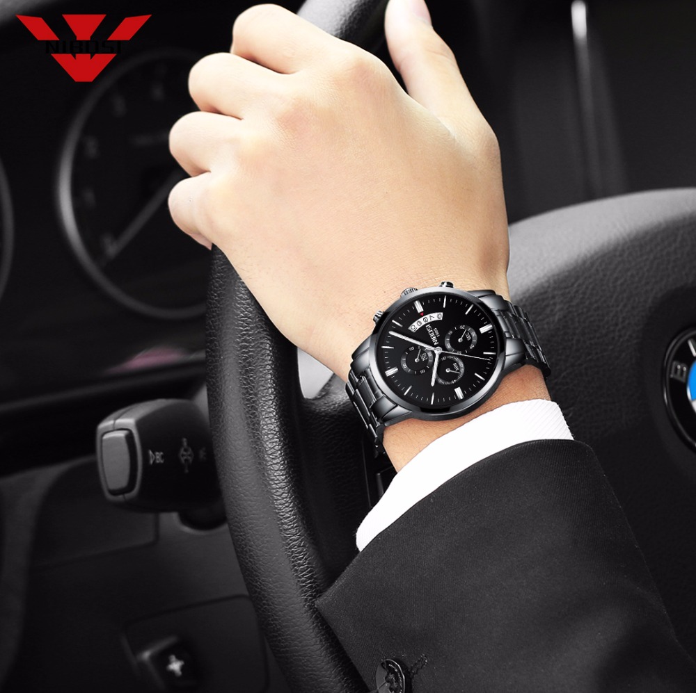 NIBOSI Stainless Steel Black Q - Luxury Watch Mockup review and price