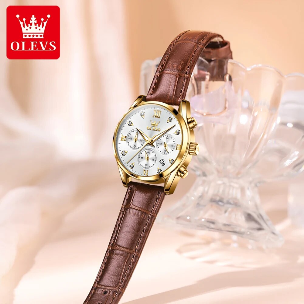 OLEVS 5523 Women's Watches Lea - Luxury Watch With Leather Strap review and price