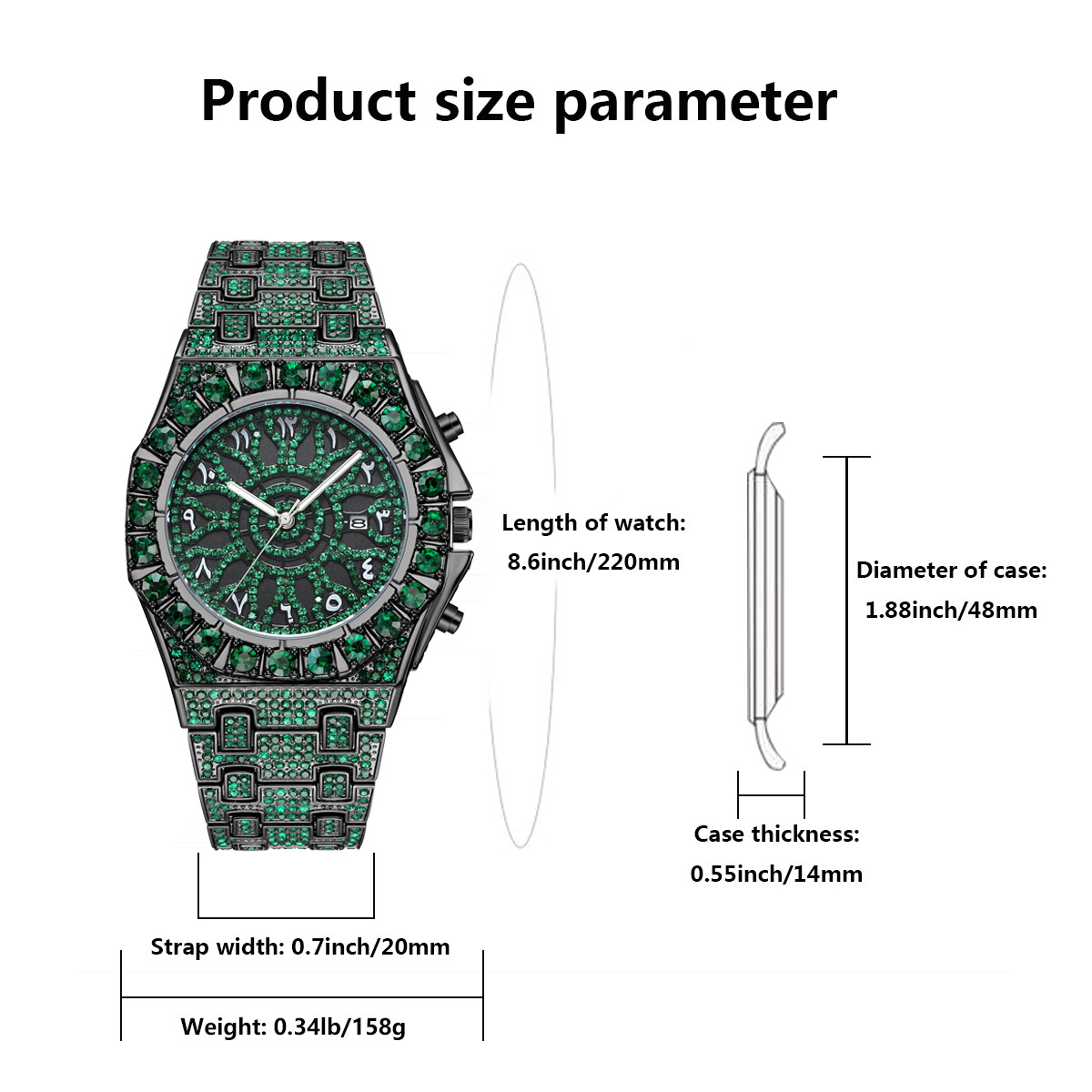 Hip Hop Green Ice Wristwatch M - Luxury Watch And Jewelry Brand review and price