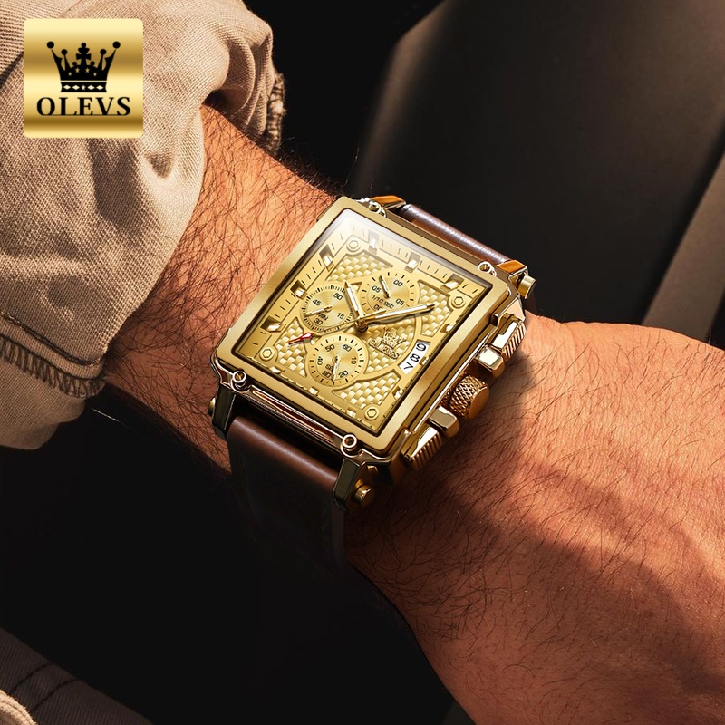 OLEVS Brand Mens Watches Water - Luxury Watch With Leather Strap review and price